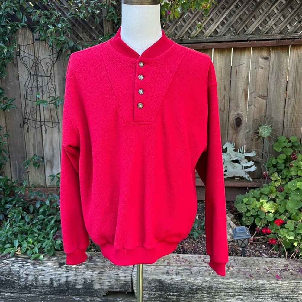 Vintage Redhead Brand Men's L Red Long Sleeve Button Pullover Fleece Sweater